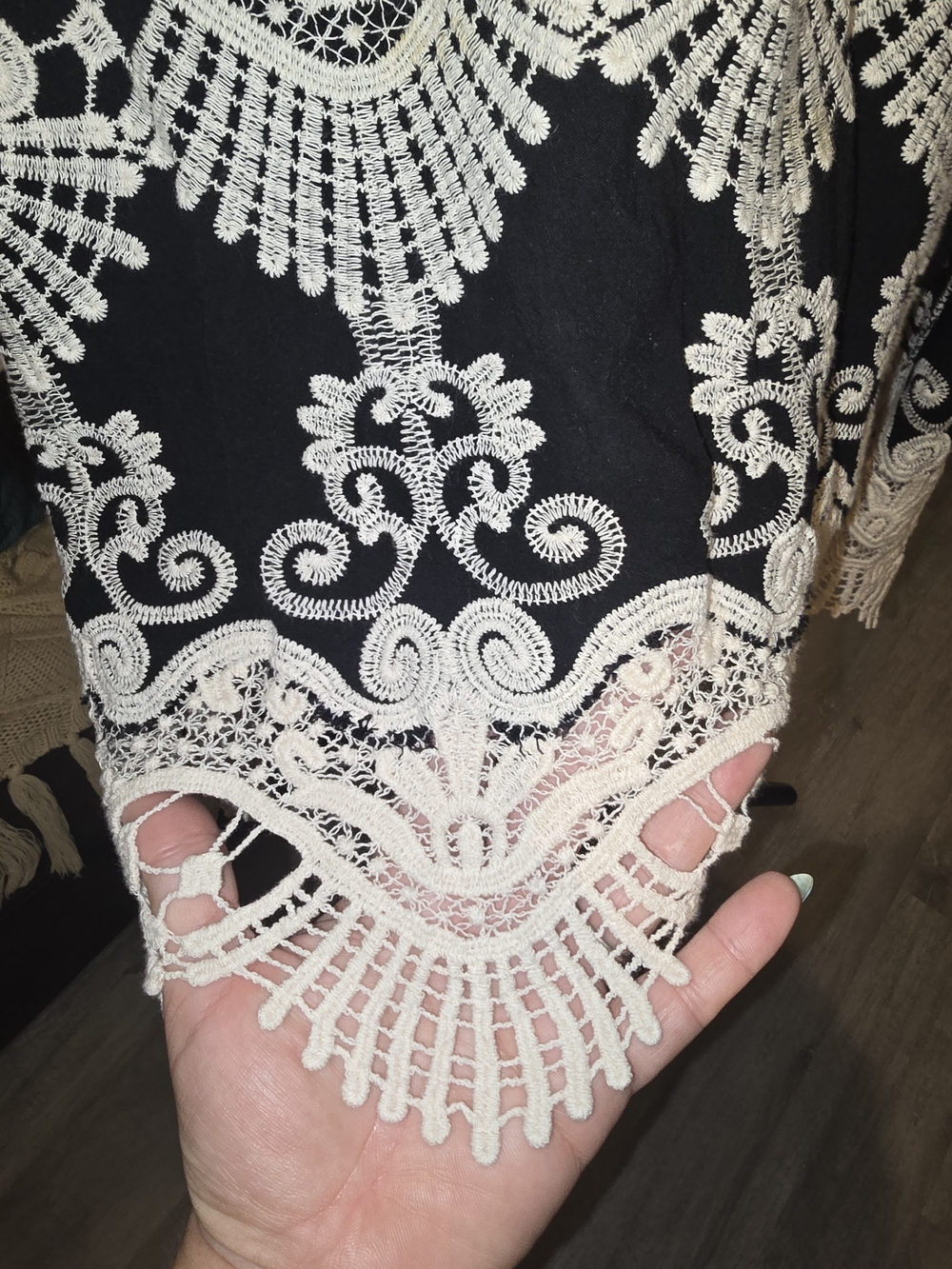 Black Tunic with Cream Lace Embroidery - Women - Picture 10 of 14